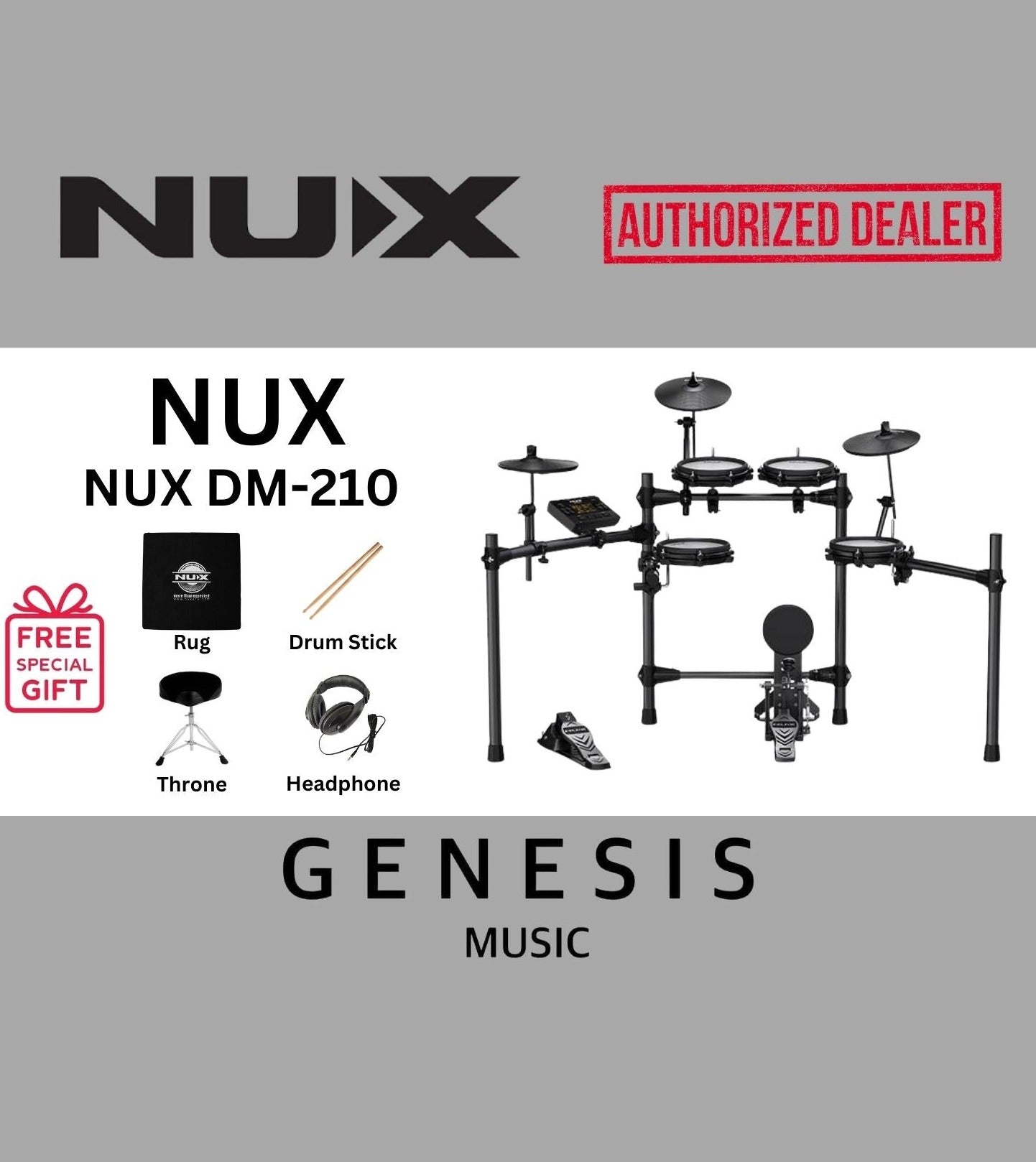 NUX-DM-210 5-PIECE DIGITAL ELECTRONIC DRUM WITH FULL MESH HEAD