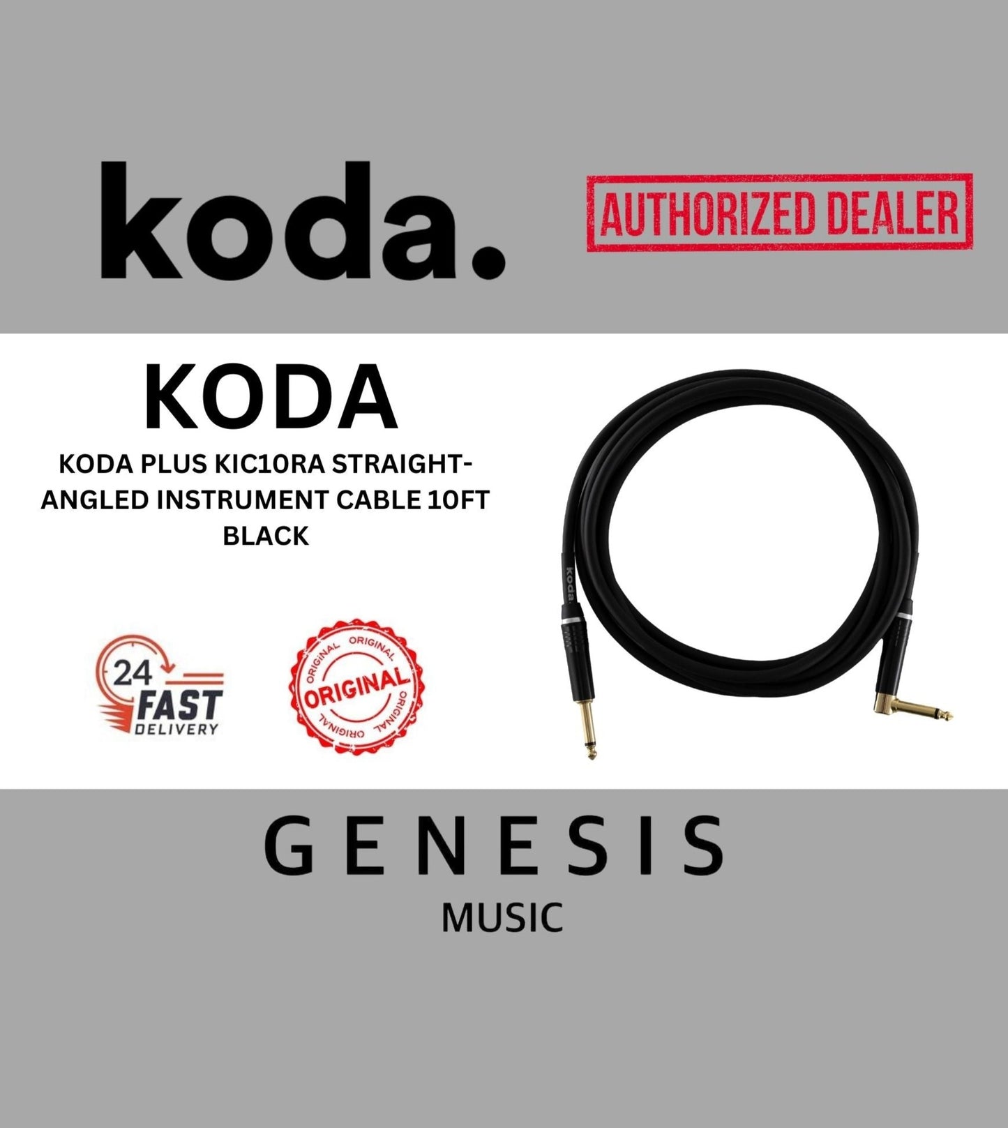 KODA PLUS KIC10RA STRAIGHT-ANGLED INSTRUMENT CABLE 10FT BLACK