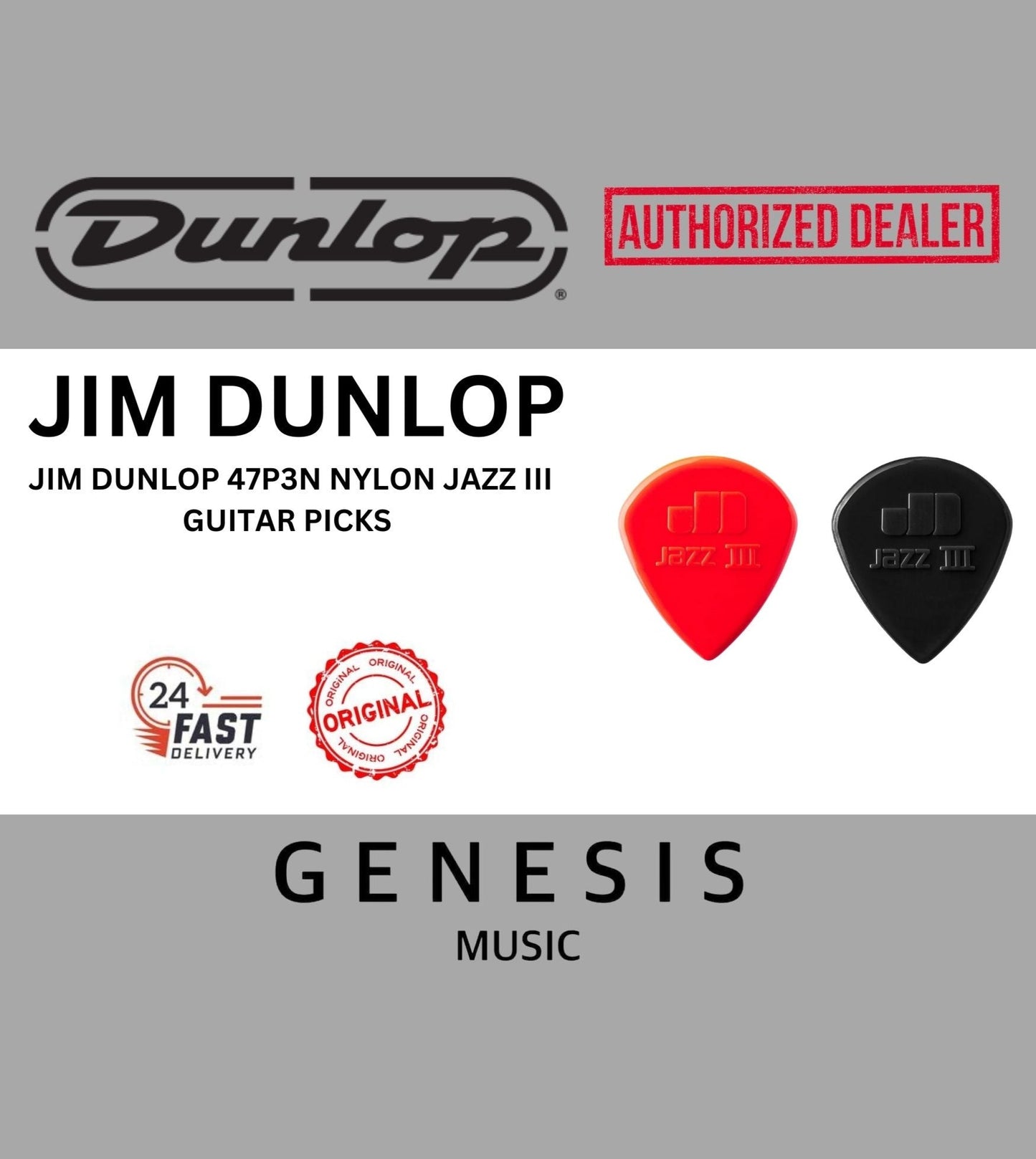 JIM DUNLOP 47P3N NYLON JAZZ III GUITAR PICKS
