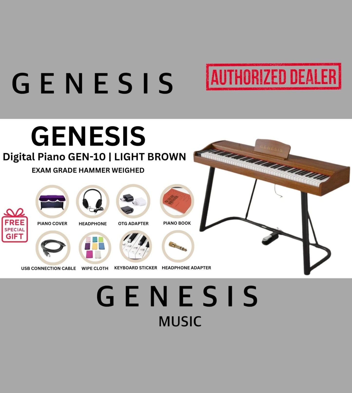 GENESIS DIGITAL PIANO-GEN 10 | LIGHT BROWN