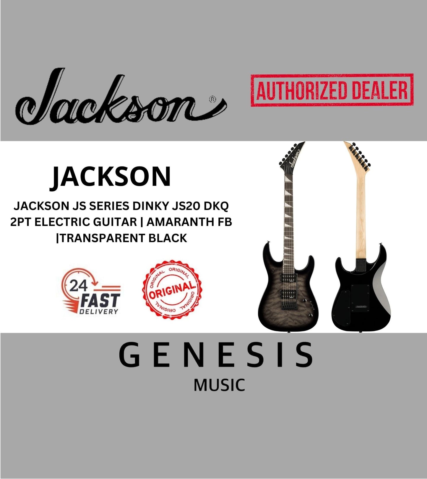 JACKSON JS SERIES DINKY JS20 DKQ 2PT ELECTRIC GUITAR | AMARANTH FB |TRANSPARENT BLACK