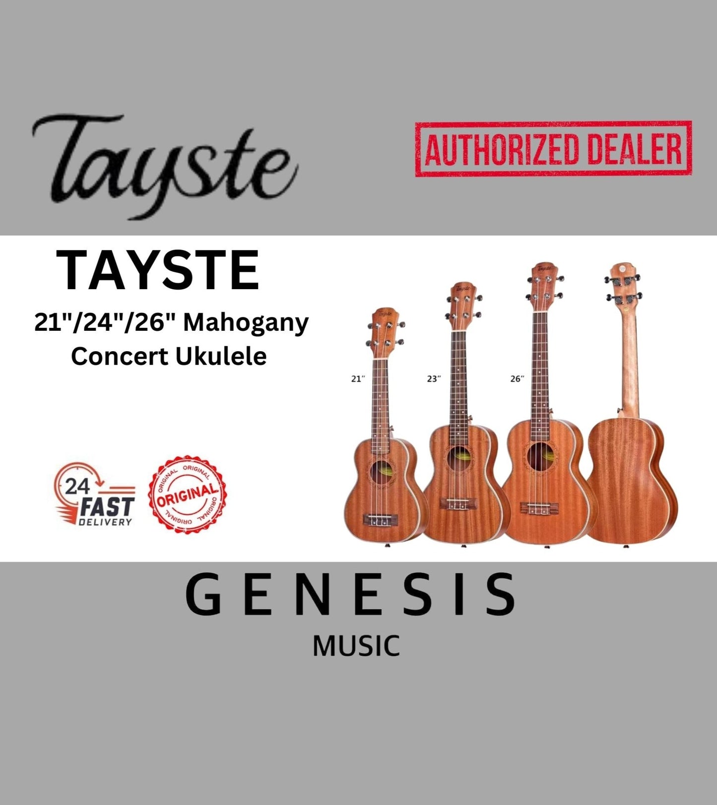 TAYSTE TUK200-21 21"/24"/26" MAHOGANY CONCERT UKULELE