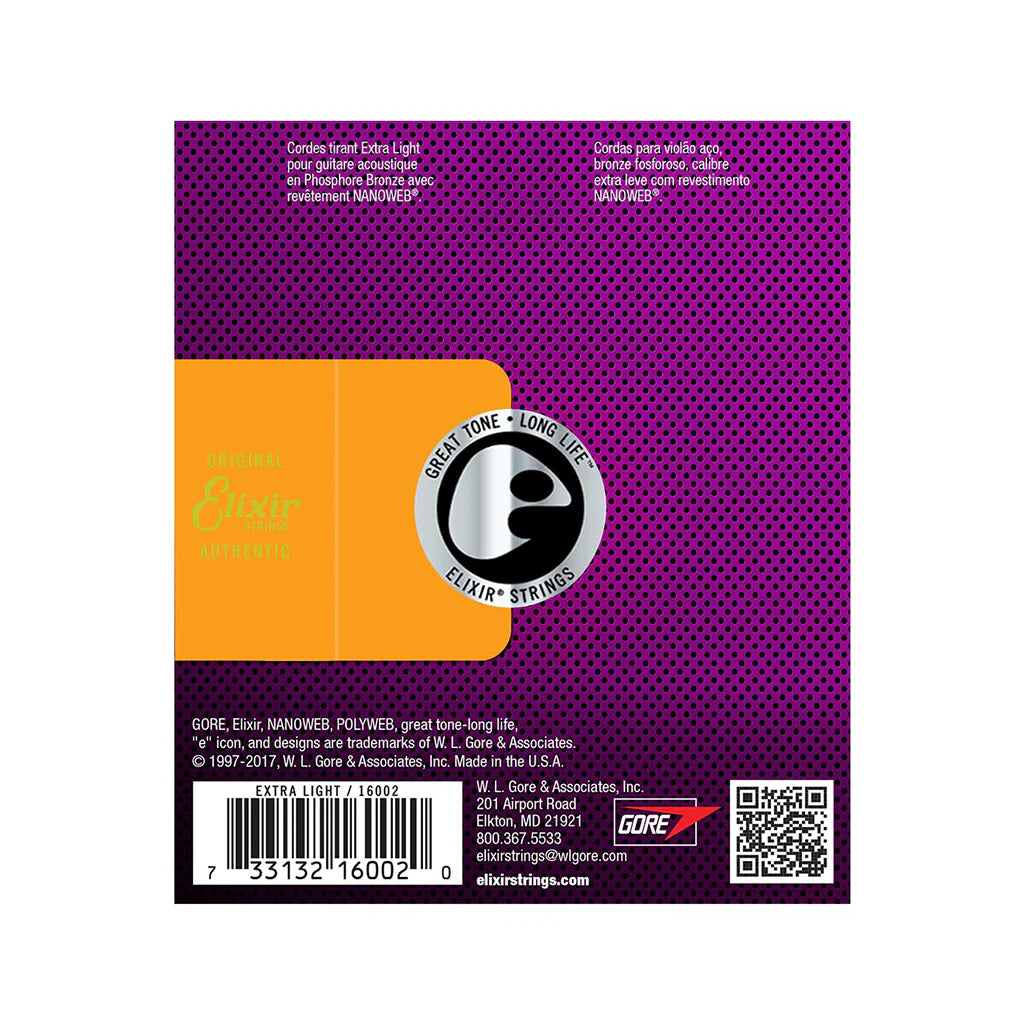 ELIXIR 16002 NANOWEB | PHOSPHOR BRONZE | ACOUSTIC GUITAR STRINGS | 10-47