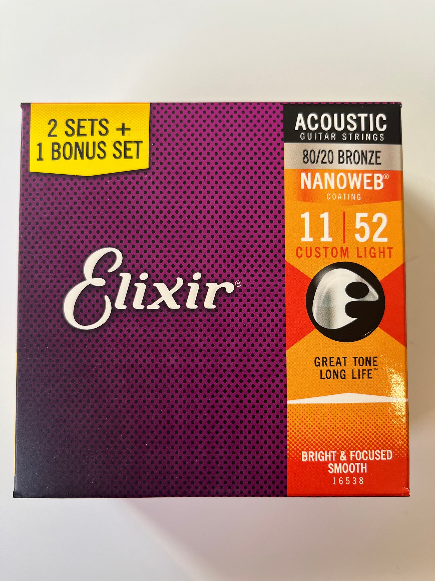 ELIXIR 16538 NW| 80/20 BRONZE| ACOUSTIC GUITAR STRINGS |C/LT 11-52 3PACKAGE