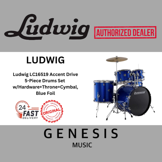 LUDWIG LC16019 ACCENT FUSE 5-PIECE DRUMS SET w/HARDWARE+THRONE+CYMBAL l BLUE FOIL