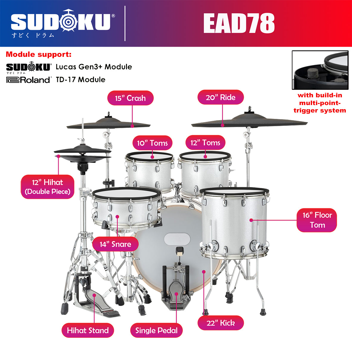 SUDOKU EAD78 HYBRID ELECTRONIC DRUM