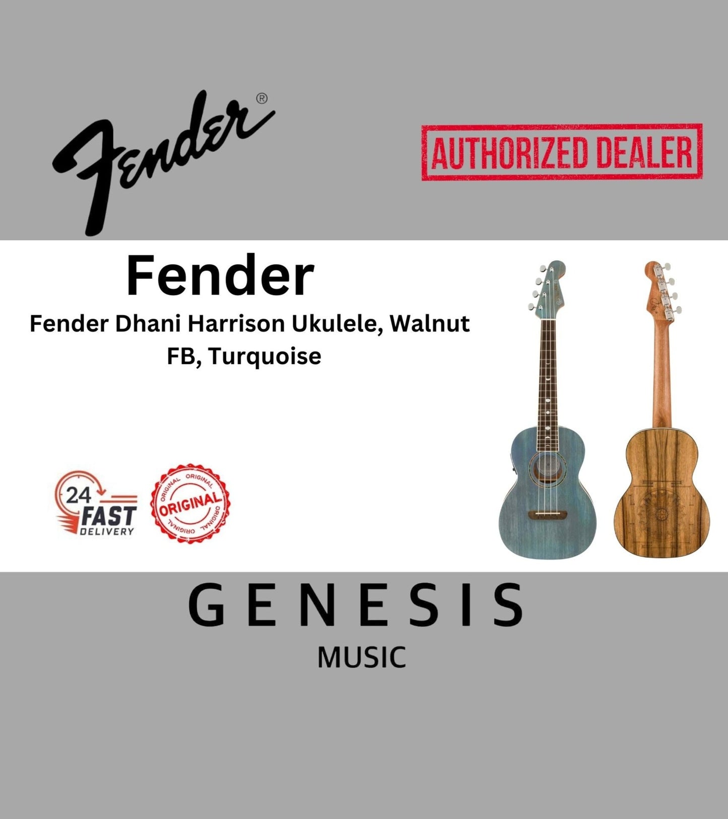 FENDER DHANI HARRISON UKULELE | WALNUT FB | TURQUOISE