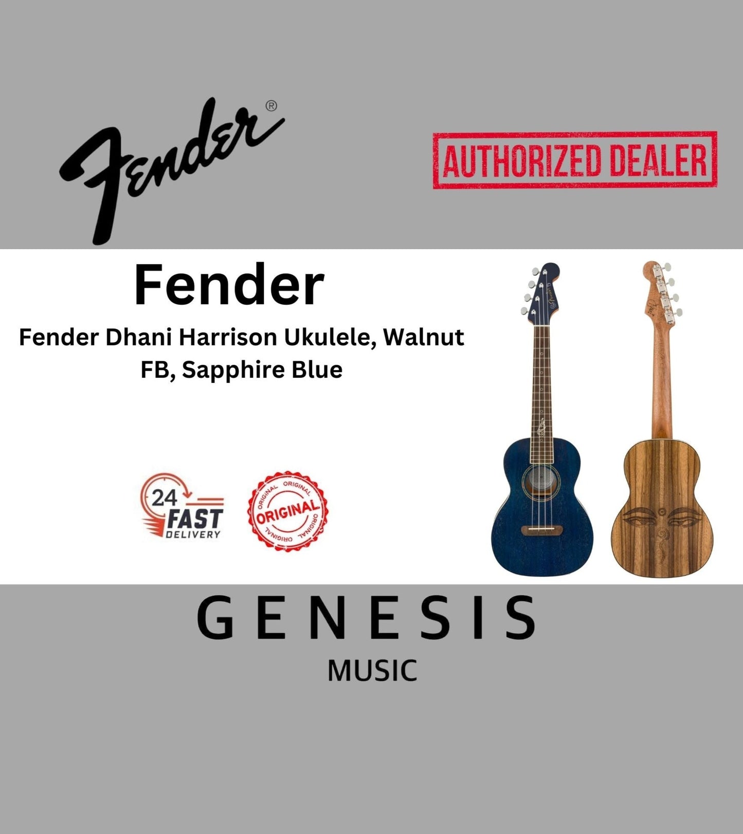 FENDER DHANI HARRISON UKULELE | WALNUT FB | SAPPHIRE BLUE