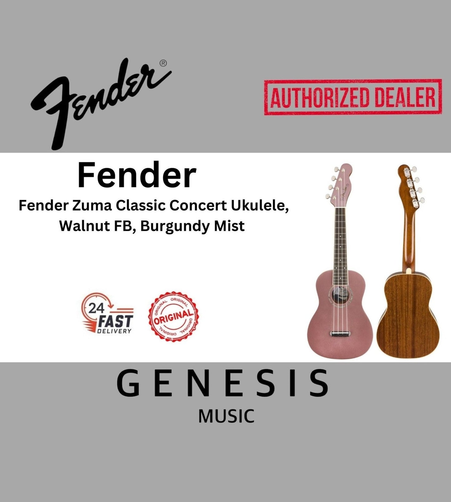 FENDER ZUMA CLASSIC CONCERT UKULELE | WALNUT FB | BURGUNDY MIST