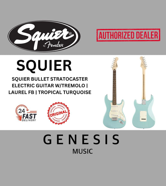 SQUIER BULLET STRATOCASTER ELECTRIC GUITAR W/TREMOLO | LAUREL FB | TROPICAL TURQUOISE