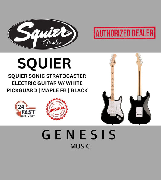 SQUIER SONIC STRATOCASTER ELECTRIC GUITAR W/ WHITE PICKGUARD | MAPLE FB | BLACK