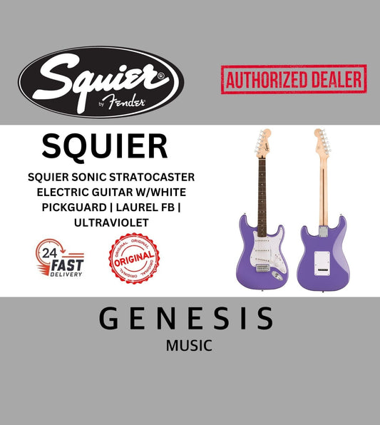 SQUIER SONIC STRATOCASTER ELECTRIC GUITAR W/WHITE PICKGUARD | LAUREL FB | ULTRAVIOLET