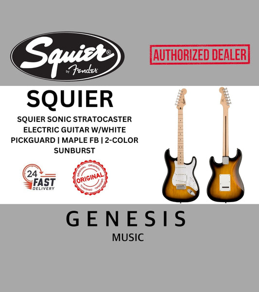 SQUIER SONIC STRATOCASTER ELECTRIC GUITAR W/WHITE PICKGUARD | MAPLE FB | 2-COLOR SUNBURST