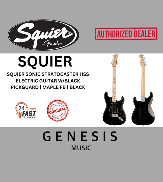 SQUIER SONIC STRATOCASTER HSS ELECTRIC GUITAR W/BLACK PICKGUARD | MAPLE FB | BLACK