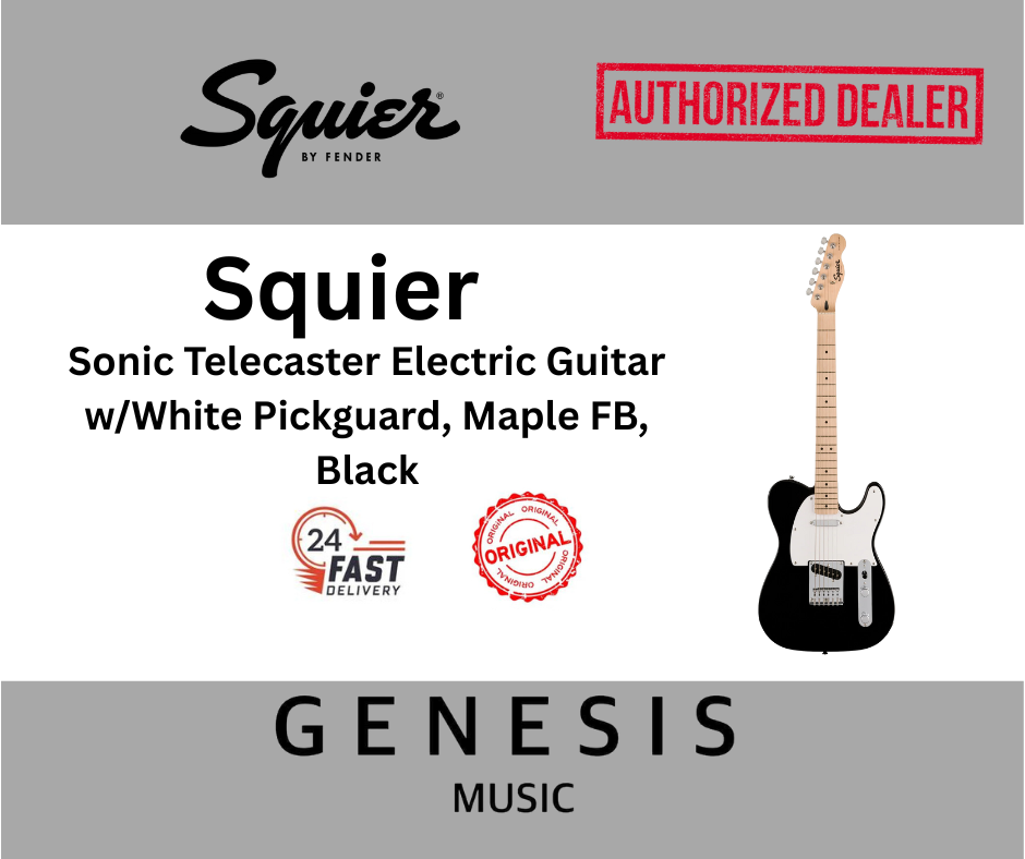 Squier Sonic Telecaster Electric Guitar w/White Pickguard, Maple FB, Black