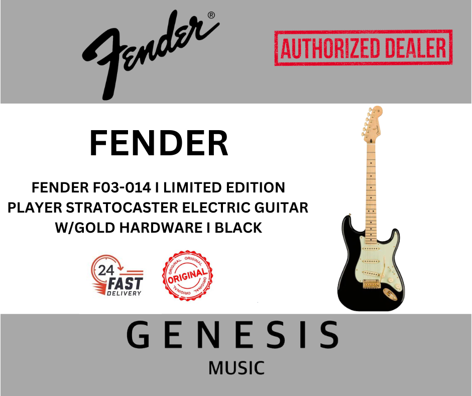 FENDER F03-014 I LIMITED EDITION PLAYER STRATOCASTER ELECTRIC GUITAR  W/GOLD HARDWARE I BLACK