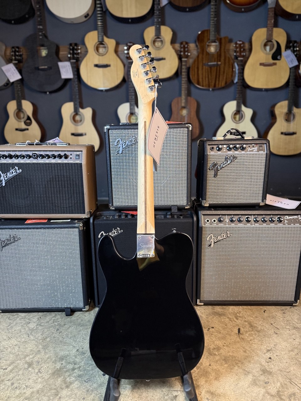 Squier Sonic Telecaster Electric Guitar w/White Pickguard, Maple FB, Black